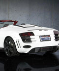 White sports car with Carbon Fiber Pattern License Plate Frames 2 Pack Black Aluminum Front And Rear Car Tag Holder