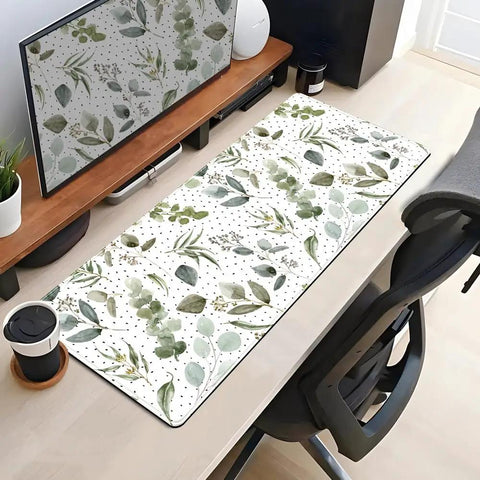 Green Speckled Boho Mouse Pad Desk Mat With Non Slip Rubber Base on modern desk setup