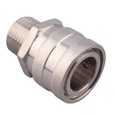 DERNORD stainless steel quick-disconnect fitting with 1/2 in male pipe thread and knurled grip.