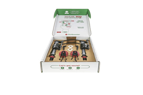 Open box display of Universal Toilet Fill Valve And 2 Inch Flapper Repair Kit For Running Or Leaking Toilets on white background.