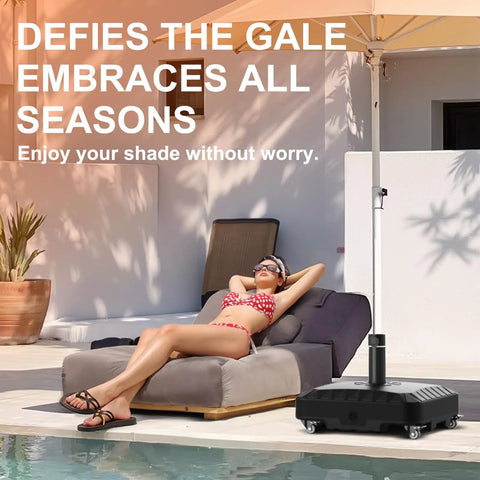 120 Pound Wheeled Patio Umbrella Base Heavy Duty Outdoor Umbrella Stand With Easy Glide Wheels by poolside