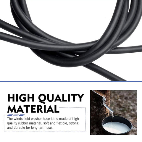 Pro Grade 22 Piece Windshield Washer Hose Assembly With Heavy Duty Fluid Lines and Durable Nozzles close-up of soft black rubber hose.