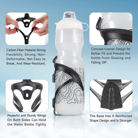Upgrade Your Rig With This Ultralight Carbon Fiber Bike Water Bottle Cage Holder showing strong flexible design and secure fit.
