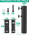 Universal Umbrella Pole Mount Tube And Base Replacement Parts Set measurements and components displayed.