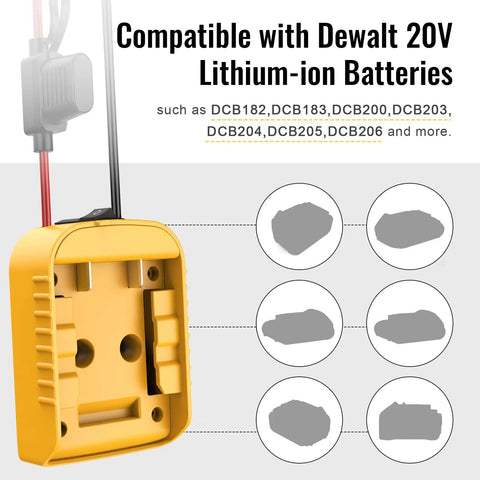 Power Wheel Adapter For 20V Battery Converter Kit With Switch And Fuse, yellow adapter base with fuse and switch visible