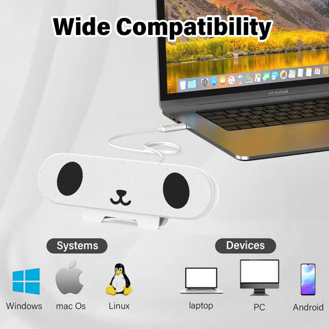 Clamp-On Desktop Monitor Speakers for PC and Laptop, Loud Stereo Sound From 1.4 Inch Dual Drivers, Slim White Finish, USB Adapter