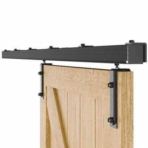 6.6Ft Box Rail Sliding Barn Door Hardware Kit Alloy Steel Wall Mount For Single Door showing side view installation