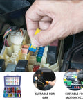 Hand using puller tool with 300 Pcs Zinc Alloy Mini Standard And Low Profile Car Blade Fuse Assortment Kit With Puller Tool