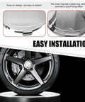 Close-up of Pack Of Four Universal Car Wheel Center Hub Covers Snap On Silver Rim Caps with easy installation features.