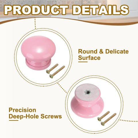 Fresh Pick Red Round Wood Cabinet Knobs 1 3/8 Inch Diameter Pulls For Drawers Cupboards And Dressers Includes Quick Attach Hardware Bad Boy Eight Piece Set showing close-up of pink round knob with screws.