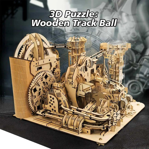 0.55 Inch Mechanical Marble Run Model And 3D Wooden Puzzle With Electric Motor For Adults, intricate wooden assembly