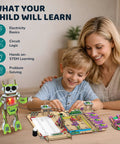 Electricity Science Kit For Kids 8 To 14 Lets Them Build Volt E The DIY Electric Robot With Lights And Real Sounds Learn Circuits And Electronics Kid Friendly Safe Hands On STEM Learning For Curious Makers, child and mother assembling robot