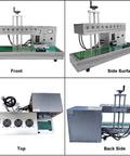 Heavy Duty Automatic Electromagnetic Induction Sealer For Plastic And Glass Bottles Seals, front and top view, stainless steel, 2200W.