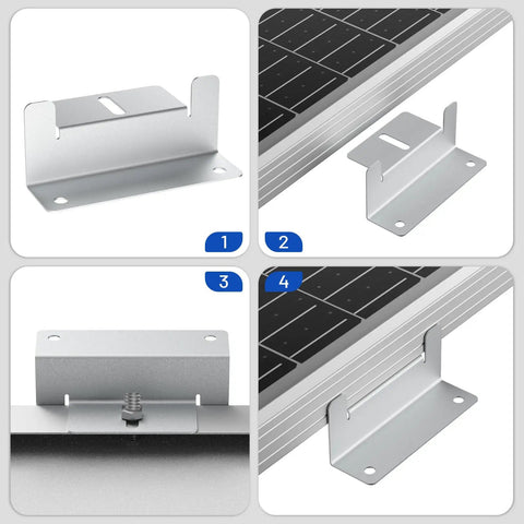 16 Piece Solar Panel Mounting Bracket Kit With Z Brackets Lightweight Aluminum Corrosion Free Construction Perfect For RVs Trailers Vans Yachts And Off Grid Roof Installations - detailed view of brackets attached to panels