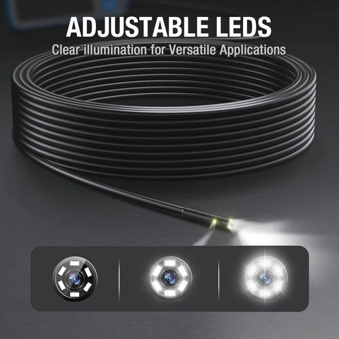 50Ft Dual Lens Endoscope With Light For Drain Snakes, IP67 Waterproof Borescope Camera For Sewer Pipe Inspection, 15M Long Flexible Probe, A Solid DIY Plumbing Tool coiled probe with adjustable LEDs