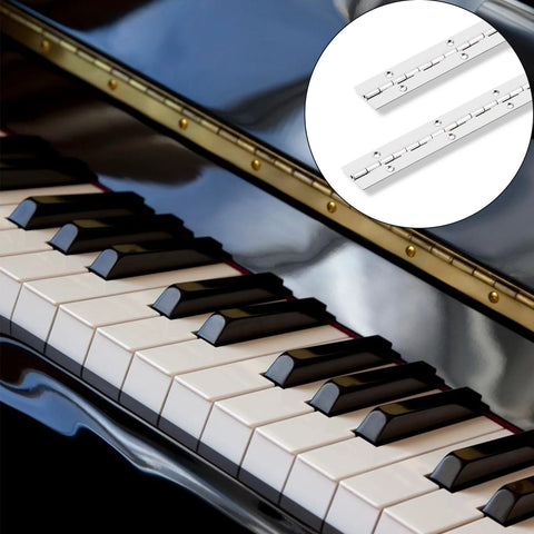 2 Pack 12 Inch Piano Hinge 1 Inch Wide Continuous Stainless Steel 304 Heavy Duty Hinge With 0.04 Inch Leaf Thickness; inset with piano keys
