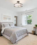 Three Light Drum Shade Semi Flush Mount Ceiling Light In Dark Bronze 18 Inch Close To Ceiling Fixture In Modern Bedroom