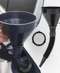 Five Piece Auto Oil Funnel Set with Flexible Neck and Filter Screen for gas oil coolant and engine oil shown in black