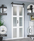 No Fuss Space Saver 30 By 84 Inch Bifold Sliding Barn Door With Hardware Kit Included, preassembled glass barn door in white finish