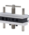 Self Centering Doweling Jig Kit Locks Dead Nuts Alignment For Tight Pin Joinery and Smooth Sailing Cabinet Assembly, silver aluminum frame