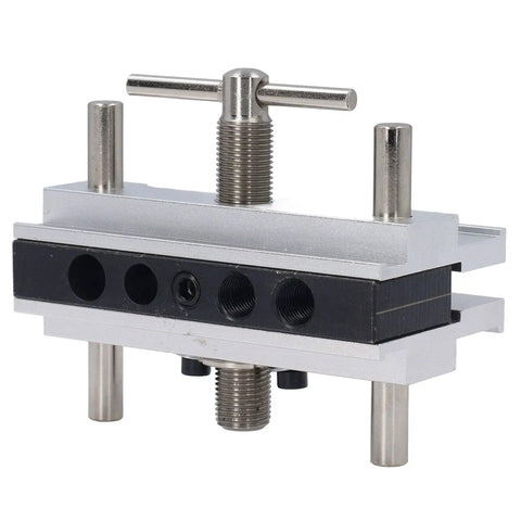 Self Centering Doweling Jig Kit Locks Dead Nuts Alignment For Tight Pin Joinery and Smooth Sailing Cabinet Assembly, silver aluminum frame