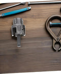 Heavy Duty 3 Pc Pipe Threader Tool Kit For Electric Drill, close-up of steel internal cutter on wooden surface.