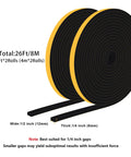 Trisiki foam weather-stripping door seal tape, two 13 ft rolls, black with yellow backing, 1/2 in wide x 1/4 in thick