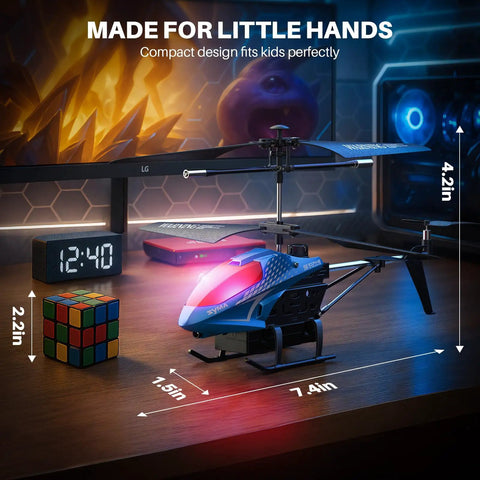 Remote Control Helicopter With 40 Minute Flight Time And Auto Obstacle Avoidance Altitude Hold Dual Batteries Kid Friendly RC Toy on desk