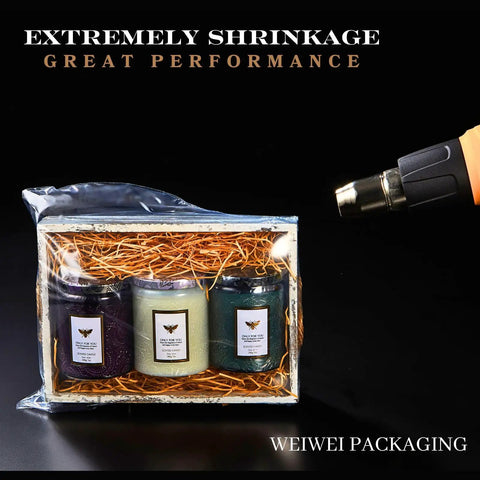Heavy Duty Odorless PVC Heat Shrink Wrap Film Roll, 10 Inch By 500 Feet, 75 Gauge Centerfold covering candle gift set.