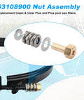 Slick Spring Barrel Nut Assembly For Pool And Spa Filter Housing Clamp Kit featuring brass nut, tension spring, and washers.