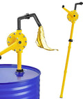 Built Tough Manual Drum Pump For 15 To 55 Gallon Barrels featuring yellow rotary pump with liquid dispensing. 10 GPM flow rate.
