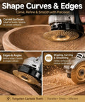 Multi Disc Wood Carving Kit With Tungsten Carbide Wheels And Upper Clamping Plates For Cutting, Shaping, Sanding, And Grinding