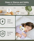 Child sleeping peacefully next to a teddy bear, demonstrating the quiet operation of FUMLTP 52 inch Modern Ceiling Fans with Lights APP/Remote Control, Nickel.