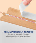 Close-up of Rigid Mailers 11x13 Inch Stay Flat Cardboard Mailers with peel and press self-sealing feature, showing finger peeling.