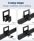 4-step guide showing Heavy Duty Adjustable Anti Slip Mattress Grippers For Bed Frame installation process for securing mattresses.