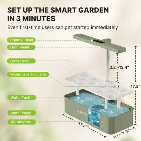 Diagram of 12 Pod Indoor Hydroponics Growing System With 24W LED Grow Light Plug And Play Quiet 4L Water Tank And Built In Pump
