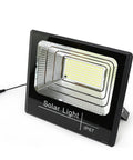 JUDYSSY Led Flood Light Outdoor, with Remote Control Solar Dusk to Dawn Solar Flood Light Suitable for Yards, Building Facades, Construction Sites, Warehouses - black solar flood light with reflective surface.