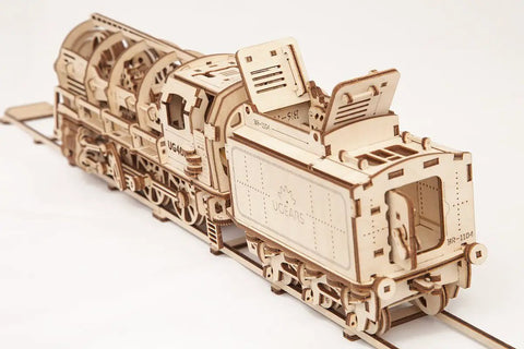 Handcrafted Locomotive With Tender Mechanical 3D Puzzle, Wooden Construction Set For Adults, Realistic Steam Train Build Kit, Perfect Gift For Christmas And Thanksgiving, Great For Craft Lovers.