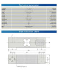 Technical and size charts for Single Point Load Cell For Weighing Platforms, Heavy Duty Rectangle Cantilever Sensor, Ultra Stable 0.2% Accuracy.