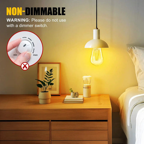 Four Pack LED Edison Bulbs 6W 750 Lumens 2700K Warm White, 83 Plus CRI, non-dimmable light illuminating bedroom desk