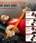 Dumbbell To Barbell Converter For Your Home Gym Turn Dumbbells Into A Barbell Set Weight Bar For Bench Presses Squats Hip Thrusts Deadlifts And Versatile Strength Training Gear in use with dumbbells on a bench.