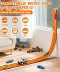 Flexible 15ft Race Track Starter Set With Suction Cups Roll Up Portable Track For Diecast 1 64th Cars in living room.