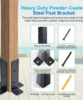 Eight Piece Adjustable Deck Post Anchor Base Brackets Set for wooden posts, includes screws, black powder-coated steel.