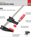 Cast Jaw Clamp For Woodworking And Carpentry F Style With Wood Handle, Heavy Duty Anti Slip Rail, Secure Torsion Resistant Grip