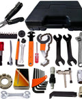 All In One Pro Grade Bike Repair Tool Kit With Hard Case For Mountain And Road Bikes, tools displayed with case and components