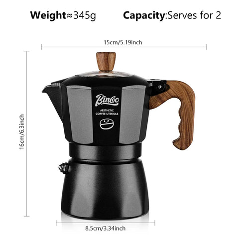 Stovetop Espresso Maker With Double Valve Tech Italian Moka Pot Brewed Fresh On Gas Or Electric Stove Top, 2-cup capacity.