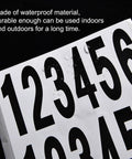 Mailbox Numbers And Letters Stickers For Outdoor Use, Black Vinyl Address Decals, waterproof close-up view with droplets.