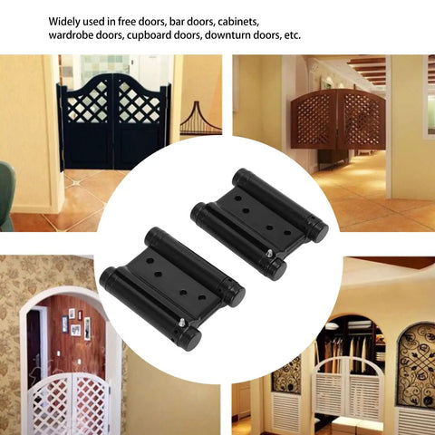 Two Way Self Closing Double Action Spring Hinge Black Stainless Steel With Screws for café and saloon doors in collage layout