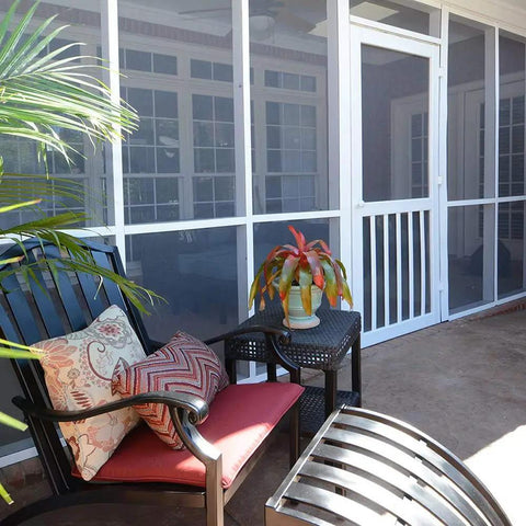 Patio with chairs and table, screened with Fiberglass Screen Roll For Windows And Doors, High Visibility Flexible Mesh For Easy DIY Repair