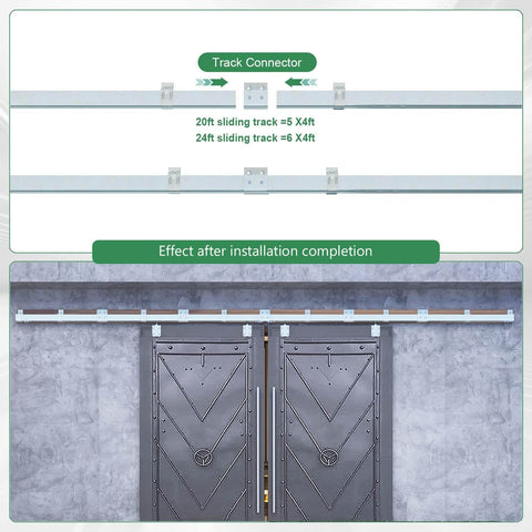 24Ft Exterior Box Track Barn Door Hardware Kit Heavy Duty Wall Mount For Outdoor Use Supports Up To 330 Lbs Hang 2 Doors